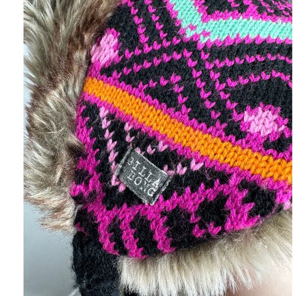 Billabong Pink Black Blue Knit with Faux Fur Trapper Hat OS - Picture 6 of 16